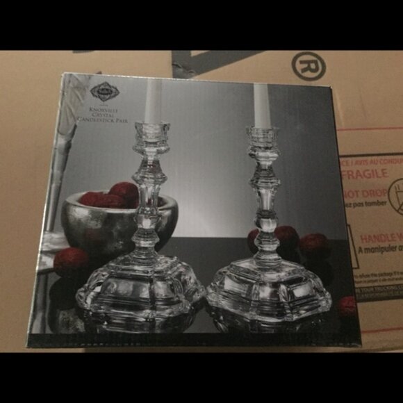 NWOT Knoxville Crystal Candlestick Pair 8 High NEW IN BOX - Picture 3 of 4
